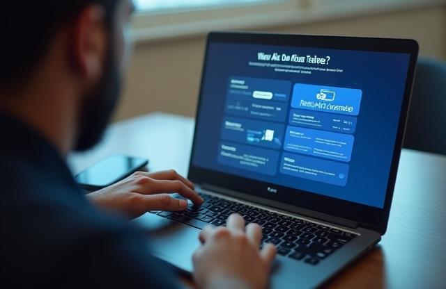 Person using a laptop to calculate mobile trade-in value